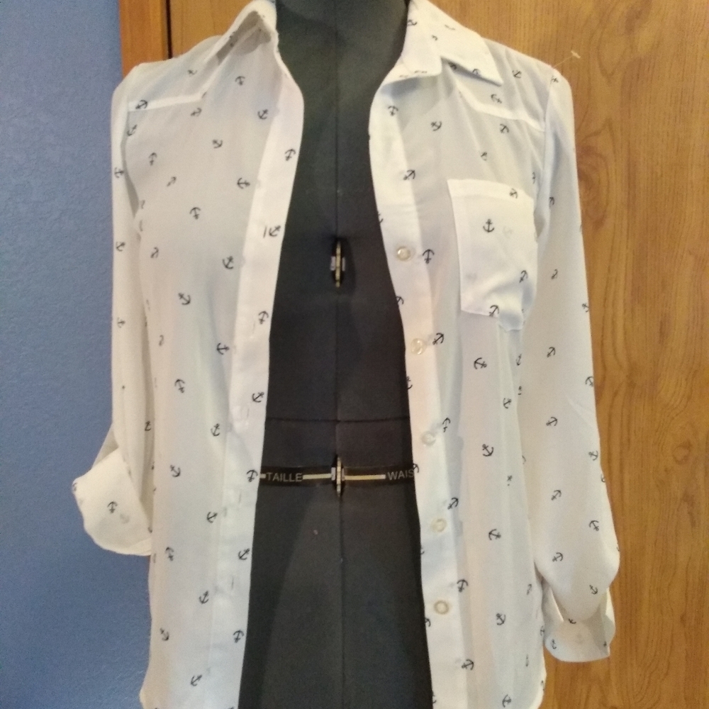 papaya anchor print long sleeve shirt sz small